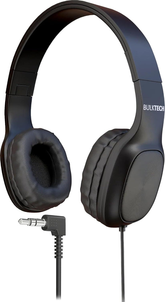 1 Pack 3.5mm Wired On-Ear Leather Headphones with Connector, Oval Metal Housing, Black