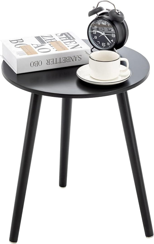 Apicizon Black Round Side Table, Black End Table Bedside Table Nursery with Wood Legs, Nightstand for Living Room, Bedroom, 16.5 x 20.5 Inches