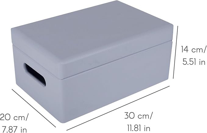 Large Grey Wooden Box Storage with Hinged Lid | 11.8 x 7.87 x 5.51 inches (+-0.5) | with Handles | Gift Box Storage | Product NOT Intended for 15 Years OR Below