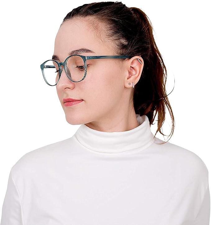 LifeArt Round Blue Light Blocking Glasses, Computer Glasses, Gaming Glasses, TV Glasses for Women Men (Striped Blue, 3.75 Magnification)