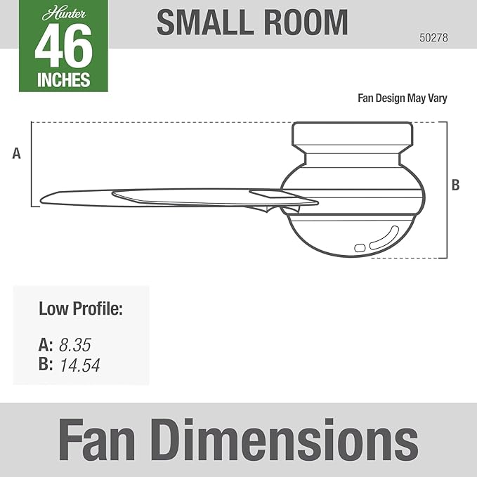 Hunter 46 inch Indoor Ceiling Fan with LED Light - Ceiling Fan with Pull Chain, For Bedroom, Living Room, or Kitchen, Low Profile Mount, No Remote, 5 Blades - Anslee 50278, Brushed Nickel