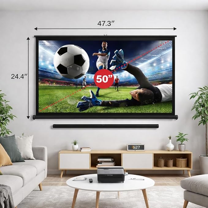 Japard 50 Inch Projector Screen Portable Floor Standing16:9 HD Floor Rising Retractable Tabletop Projector Screen with Stable Stand Compact Mobile Screen, Office, Classroom