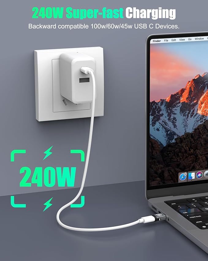 MoKo USB C Magnetic Adapter 2 Pack, Magnetic Breakaway USB C Adapter with PD 240W/8K Video/USB4 40Gbps for Thunderbolt 3/4, MacBook Pro/Air/ROG Ally/Steam Deck/PS Portal/iPhone 15 Series, Straight
