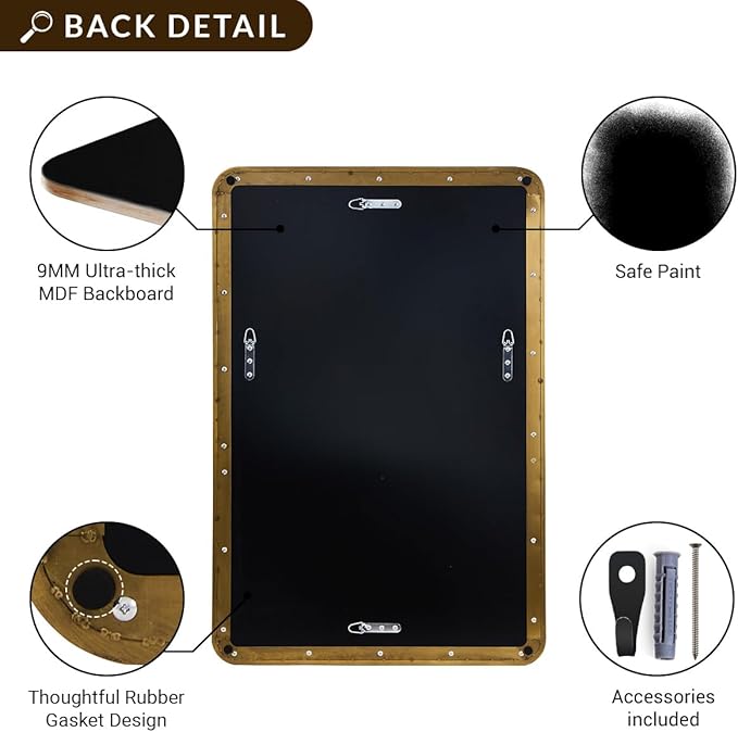 ANDY STAR Brass Mirror Bathroom, 22x30’’ Rounded Rectangle Mirror, Brushed Gold Bathroom Vanity Mirror Non-Rusting SUS304 Metal Tube Frame 1’’ Deep Wall-Mounted Mirrors Vertical/Horizontal