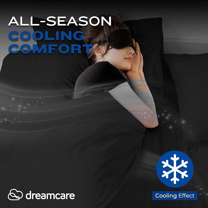 DREAMCARE Twin XL Sheet Sets - 4pc Cooling Sheets XL Twin Sheets - Twin XL up to 21” Deep Pocket – Hotel Luxury Extra Long 100% Brushed Microfiber with Side Pocket - Black
