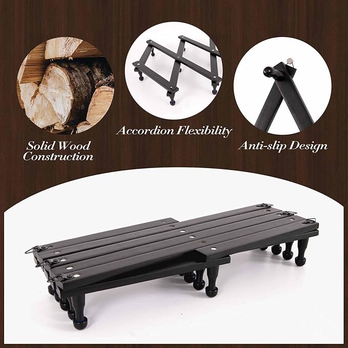 Accordion Wall Hanger with 16 Hooks, Wooden Wall Expandable Coat Rack for Coat, Hats, Baseball Caps, Coffee Mug, Jewelry(Black)
