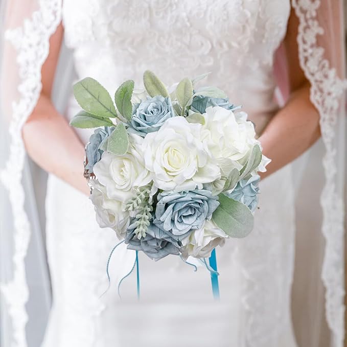 Artificial Rose Wedding Bouquets - Ribbon Decor for Bride & Bridesmaid