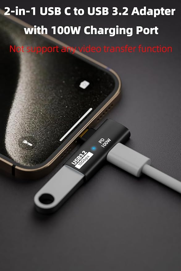 AreMe 2-in-1 USB C to USB 3.2 Adapter with 100W Charging Port, Thunderbolt 4/3 OTG Converter for Rog Ally, Steam Deck, Quest 2, iPhone 15 Series, iPad, MacBook, Not Support Video - Black