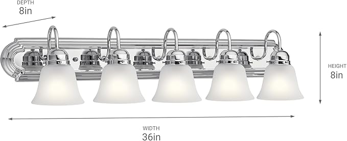 Kichler 36" Bathroom Vanity Light with Satin Etched Glass, 5-Light Traditional Design in Tannery Bronze, (36"x8"x8"), 5339CHS