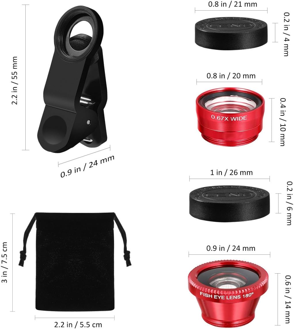 External Lens for Mobile Phone 3-in-1 Fisheye Macro Wide Angle Lens with Clip for iPhone and Smartphones