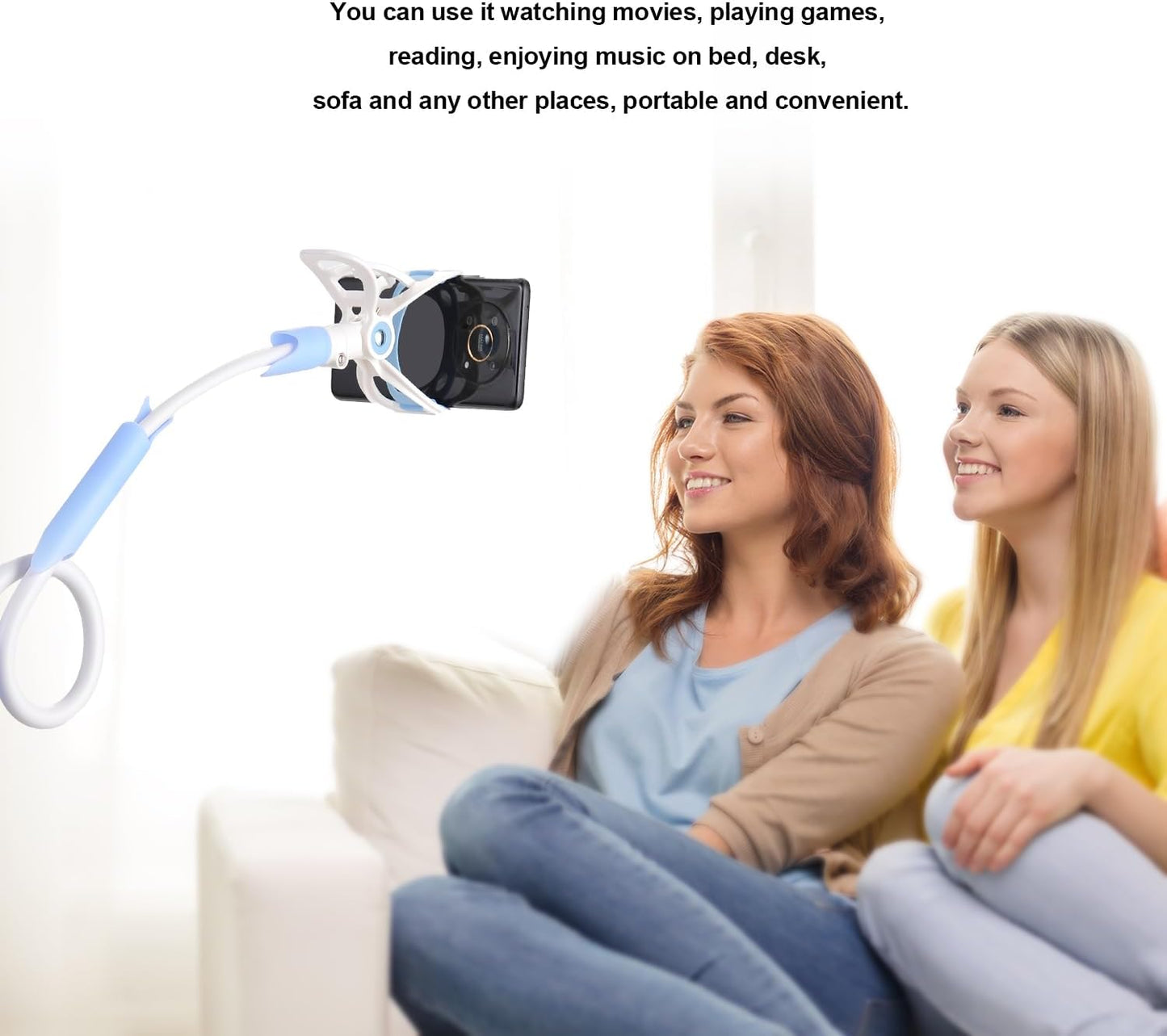 PowerTRC Phone Holder Gooseneck Bed Mount, Clamp Universal Lazy Mount Flexible Long Arm Bracket for 3.5~6.7",