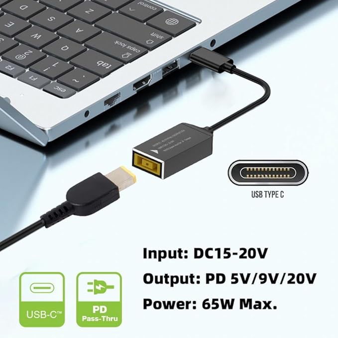 PD65W Lenovo thinkpad Square Mouth DC 11x4.5mm Adapter to USB-C Charging Cable Female to Type-C Charger Power Adapter Cable for Laptops,Mobile Phones,Tablets, Rechargeables,etc