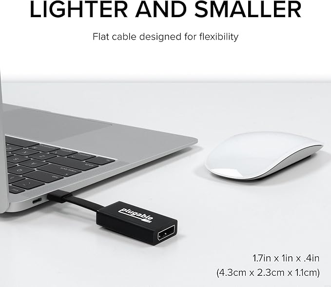 Plugable USB C to DisplayPort Adapter 4K 60Hz - Driverless Thunderbolt 3 to DisplayPort Adapter Compatible with MacBook Pro, Windows, Chromebooks, iPad Pro, Dell XPS, and More