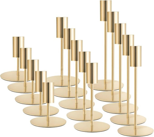 Gold Taper Candlestick Holders,Taper Candle Holders Set of 15,Metal Taper Candle Sticks Stand Holders,Modern Decorative Candle Holders for Wedding Certerpieces,Festive, Mantel,Home,Party