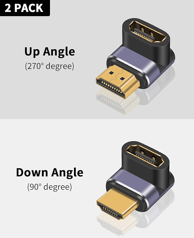 Poyiccot 90 Degree HDMI Adapter 8K, 48Gbps HDMI Extension Adapter, Up Down Angle HDMI 2.1 Extender with LED Indicator for 3D TV Stick Roku Stick Xbox PS5, 2pcs
