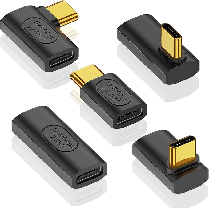 Poyiccot USB C Right Angle Adapter, 90 Degree USB C Adapter 240W PD, 40Gbps, 8K@60Hz Right Angle Type C to Type C Extension Connector for Thunderbolt 4, Steam Deck, Laptop, Smart Phone, 5-Pack