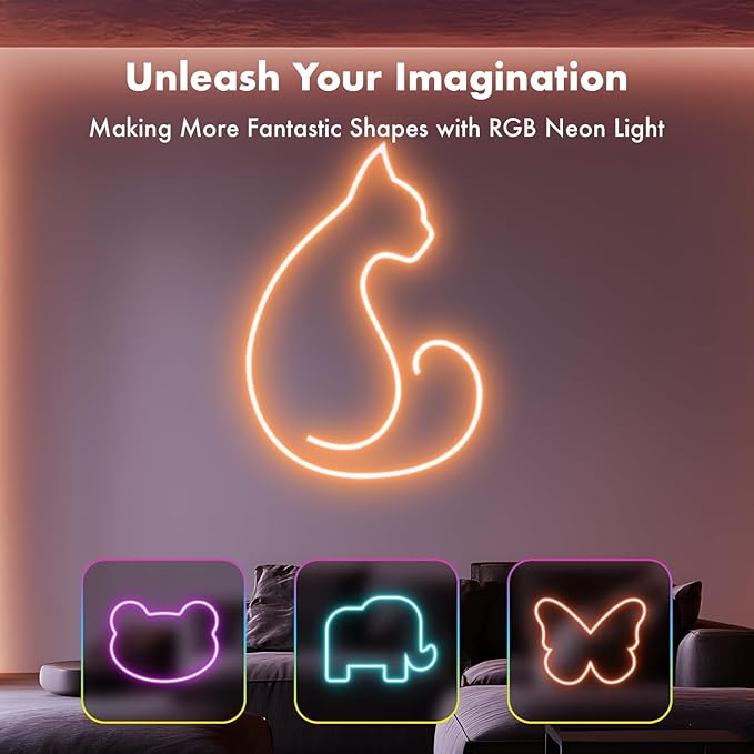 Neon Rope Lights, 40FT（2 Rolls of 20ft ） RGB Led Strip, Waterproof IP67, DIY Design, Music Sync, 44 Keys Remote Control, Multiple Modes, for Living Room, Bedroom, Holiday Decoration
