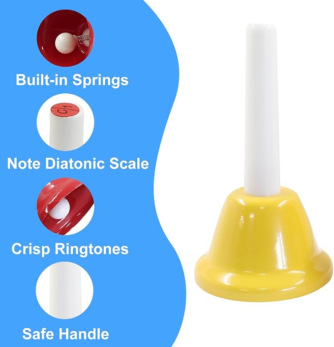 Murtenze 8Pcs Diatonic Colorful Metal Handbells Set, 8 Note Musical Bells for Holiday Birthday Gift Music Teaching(13.5cm x 7.5cm)
