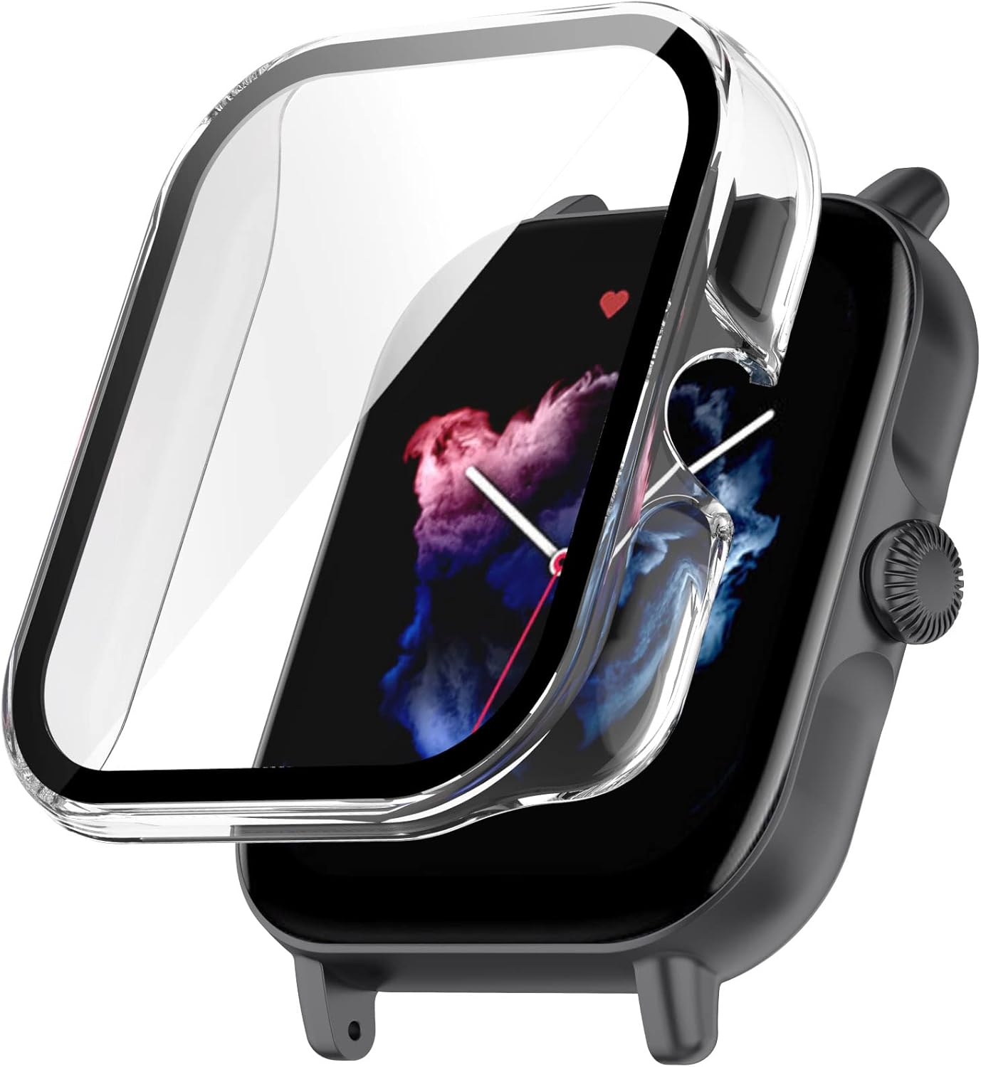 ECSEM Screen Protector with Hard PC Bumper Case for Amazfit GTS 3, All-Around Protective Shell, Clear+Pink+Green