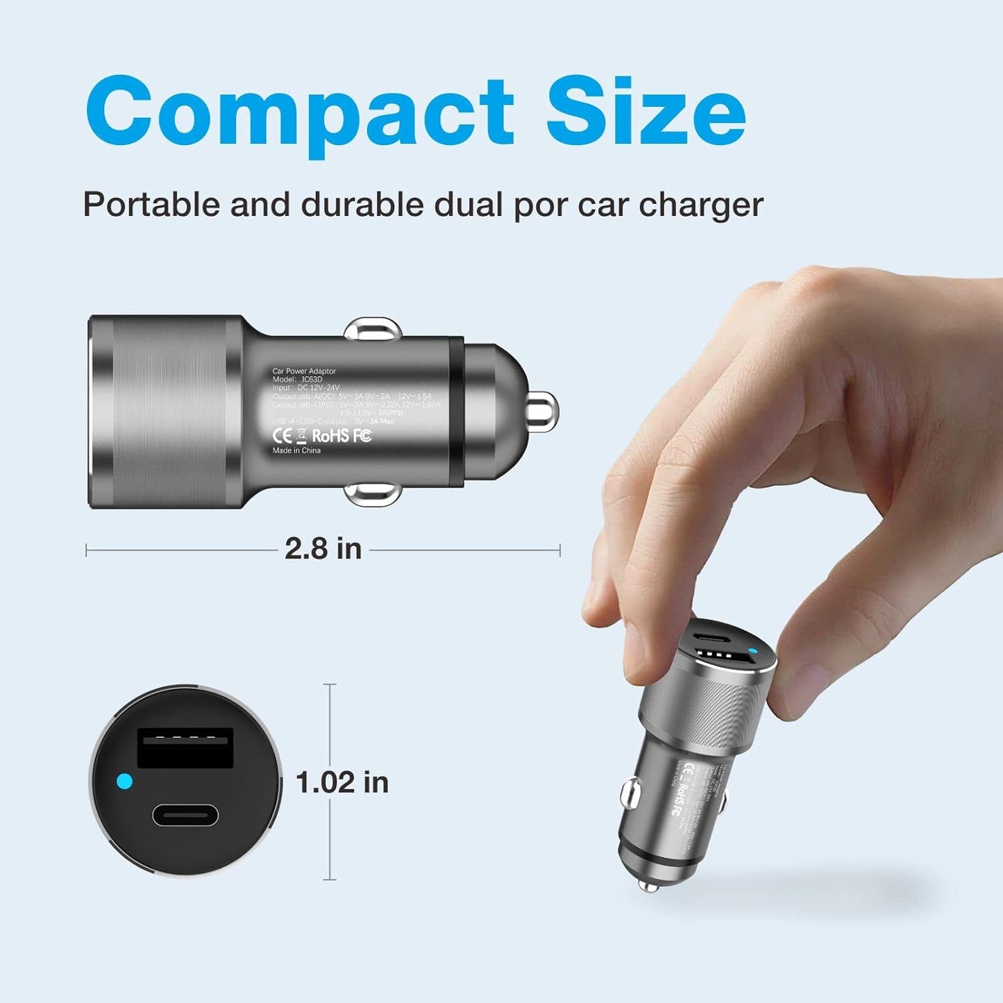 MOCA 38W Fast Car Charger for iPhone, Dual Port USB C Power Delivery with 2Pack PD Lightning Cord Quick Charging