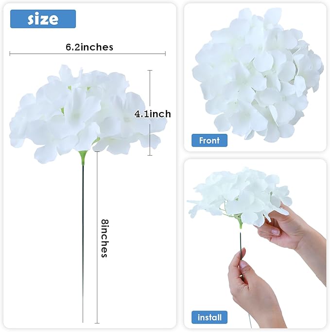 AVIVIHO 106pcs White Hydrangea Artificial Flowers Bulk Fake Flower Faux Hydrangeas Silk Flowers with Stems for Wedding,Parties,Table Centerpieces, Bridal Bouquet,Baby Shower,Home,Festival Decoration