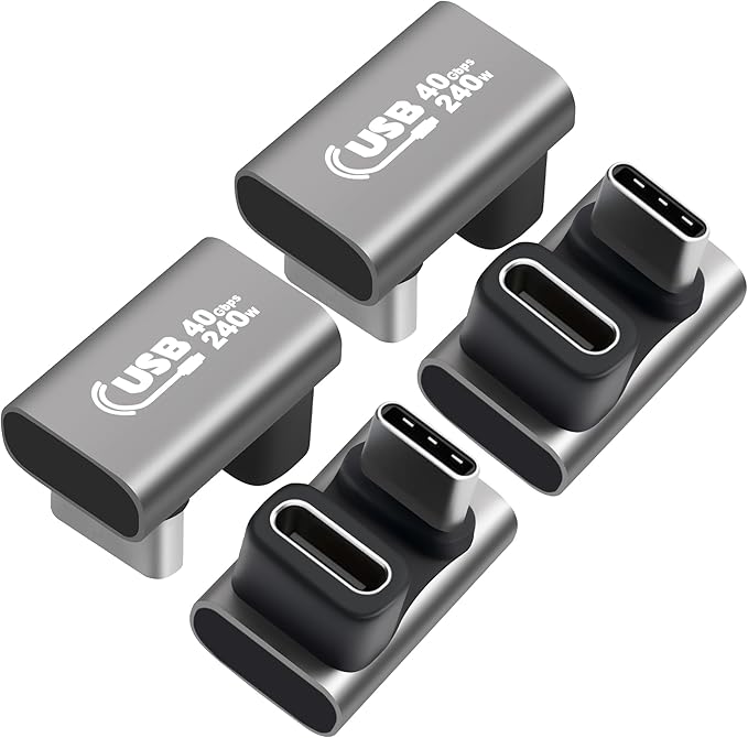 U Shape USB C Adapter 4-Pack, 180 Degree Angle USB4 USB C Male to Female Extender Connector Support PD 3.1 240W Type C Fast Charging,40Gbps,8K HD Display, for iPhone 17/16 Series, MacBook Pro, iPad