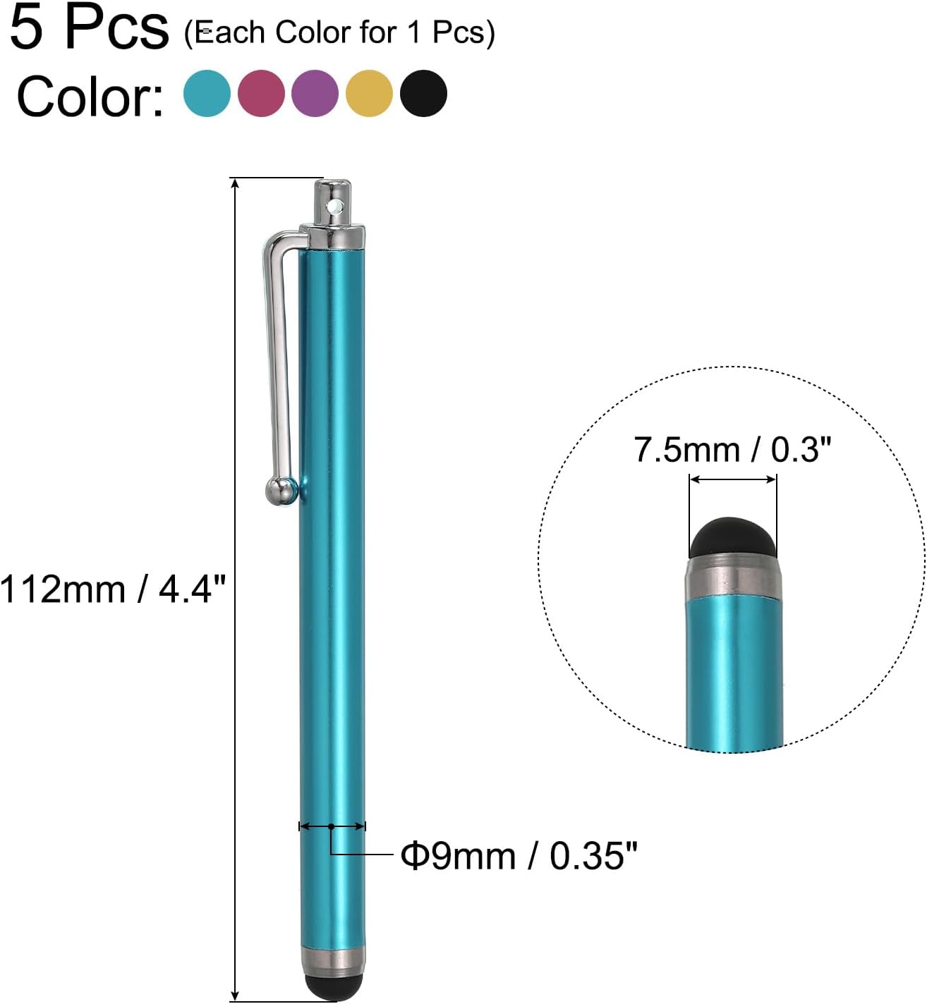 MECCANIXITY 5pcs Stylus Pens for Touch Screens, Universal Capacitive Stylus Pencil, High Sensitivity Precision for All