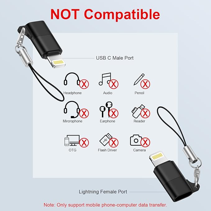 3 Pack USB C to Lightening Adapter, Male to USB Type C Female Cable Adapter Connecter, Fast Charging Data Sync Converter, Not for Audio/OTG (Black)