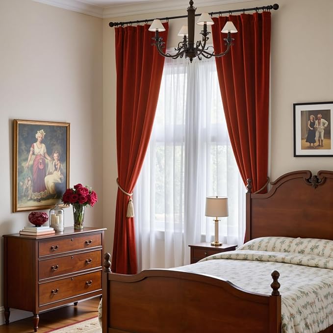 Lazzzy Velvet Blackout Curtains Thermal Insulated Room Window Drapes Super Soft Luxury Curtains for Living Room Bedroom Rod Pocket 2 Panels, Rust Red, 52" W x 102" L