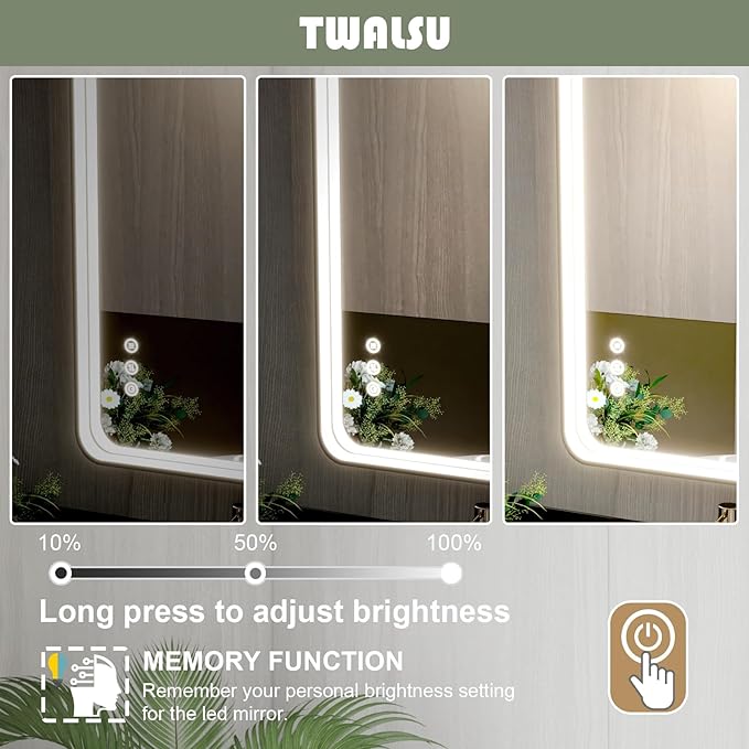 30x36 Inch LED Bathroom Mirror with Lights, Black Metal Framed LED Mirror for Bathroom, 3 Colors and Stepless Dimmable Wall Mounted Lighted Bathroom Vanity Mirror, Anti-Fog, Memory