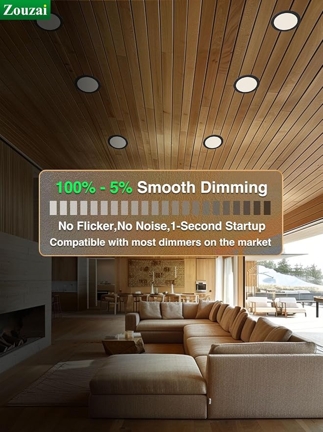 zouzai 12 Pack 8 inch 18W Eqv 150W 1685LM 5CCT Ultra-Thin LED Recessed Ceiling Light with Junction Box, 2700K/3000K/3500K/4000K/5000K Selectable,Dimmable 5%-100% - ETL and Energy Star Certified
