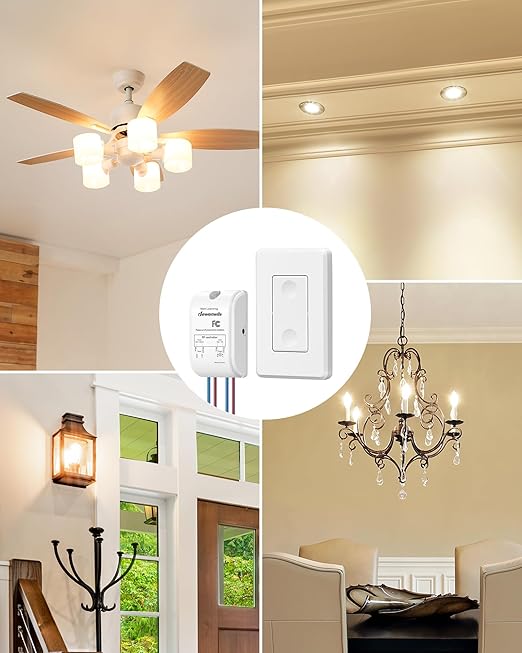 DEWENWILS Wireless Light Switch Kit - No Wiring, 10A/1000W, 100 Ft RF Range, Remote Control for Ceiling Lights, Fans, Lamps