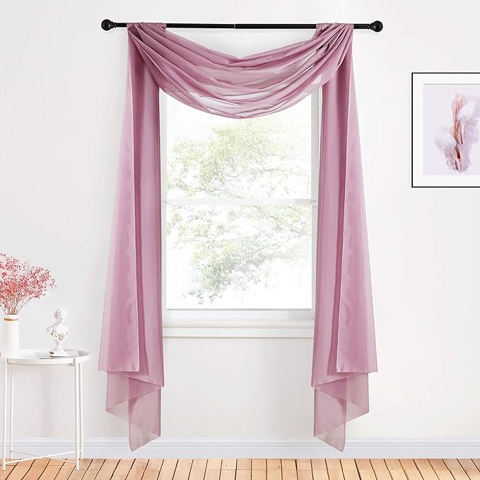 NICETOWN Canopy Bed Curtain Scarfs 216 inch Length, Decorative Voile Sheer Window Drapes for Wedding/Party/Table Cloth, Purple, 60" Wide Per Panel, Set of 2