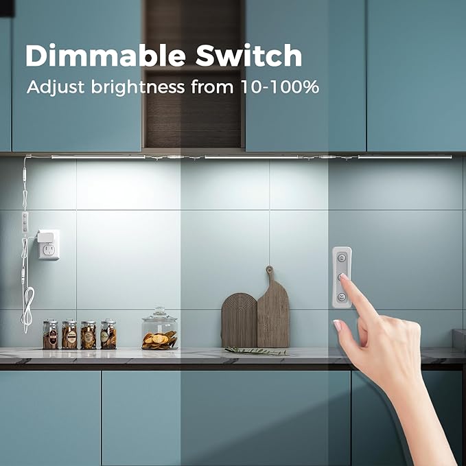 ASOKO Under Cabinet Led Light Plug in, Dimmable Daylight White 4000K, 6 Pack 12 inch Linkable Led Under Counter Lights 2500lm for Kitchen, Shelf, Workbench, Cupboard, Upgrade ETL Listed Plug 24V