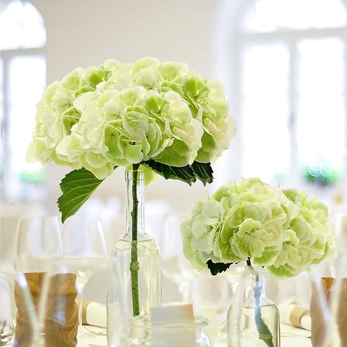 Auihiay 64 PCS Full Hydrangea Flowers, Silk Hydrangea Artificial Flowers Heads with Stems, Artificial Flowers for Wedding, Garden, Baby Shower, Party, Outdoor Indoor Decoration (Light Green)