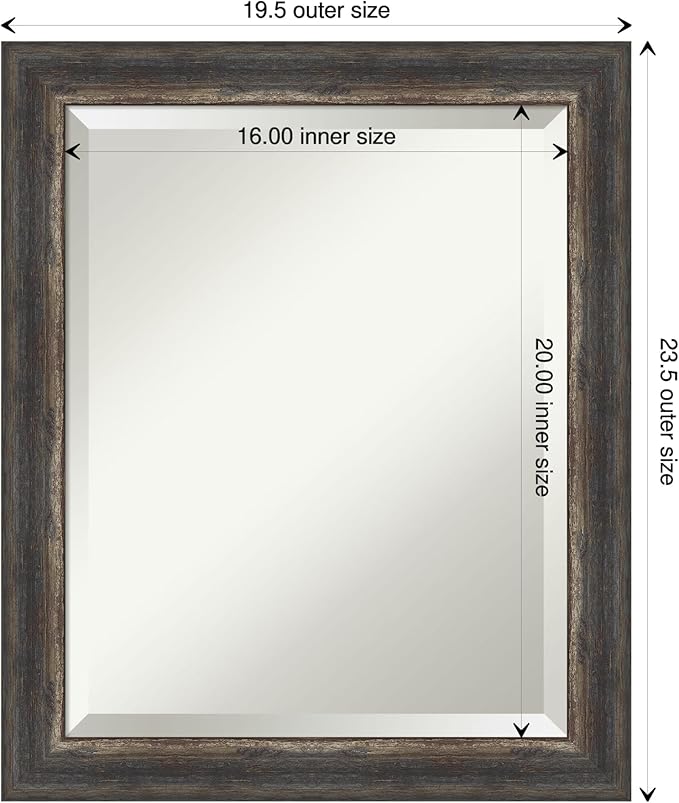 Amanti Art Brown Bathroom Mirror for Over Sink, 23x19 Bark Rustic Char Narrow Rectangle Vanity Mirror, Small Country Rustic Frame, Hangs Horizonally and Vertically, Bathroom Wall Decor, Beveled Edge