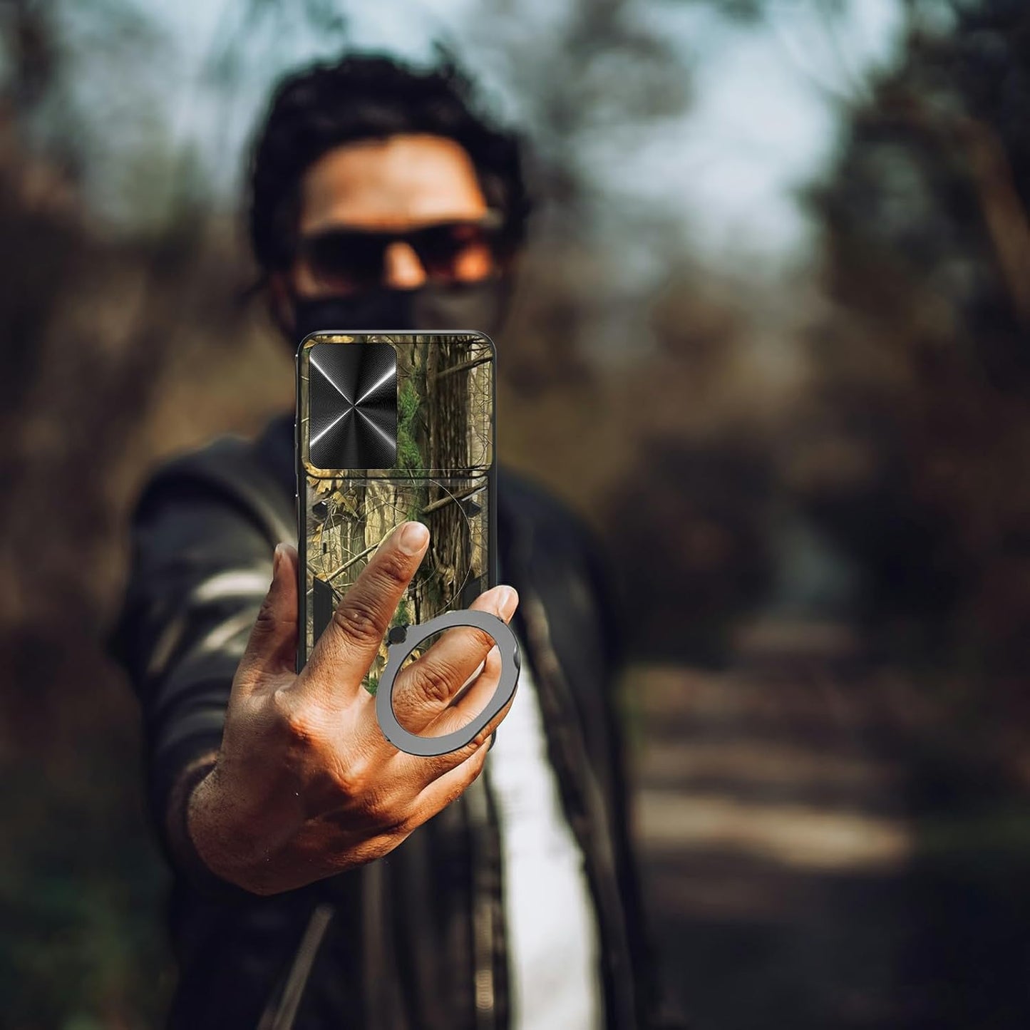 Samsung Galaxy A53 5G Case - Heavy Duty Dual Layer with Slide Camera Lens Cover & 360° Kickstand, Camouflage Tree.