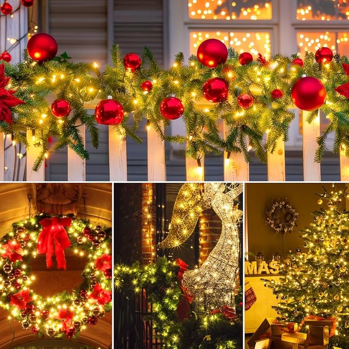 KOUQIYA Battery Operated Christmas Lights, 8 Set of 17ft 50 LED Mini String Light with Auto-Timer 8 Modes Waterproof Tree Lights (Warm White, 50 LEDs x 8 Pack)