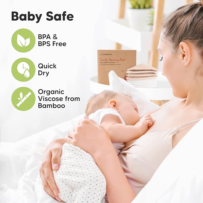 Organic Nursing Pads - 8 Washable Viscose Derived from Bamboo Breastfeeding Pads, Wash Bag, Reusable Breast Pads for Breastfeeding, Nipple Pads for Breastfeeding Essentials(Bare Beige, M 3.9")