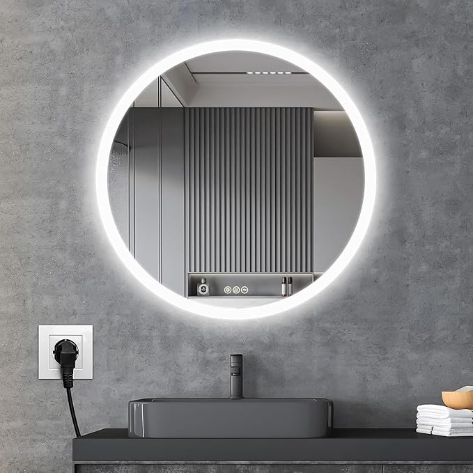 Wall-Mounted LED Round Bathroom Mirror, Makeup Mirror (36inches x36 inches,) 3 Color Stepless Dimmable Memory Bathroom Vanity Mirror with Lights CRI90+ 3000-6400K Smart Mirror with Touch