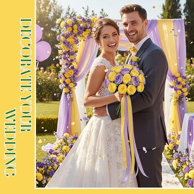 Geosar 16 Bundles Artificial Peonies Flowers Fake Silk Peony Bouquet Faux Peonies Flowers Bulk for Decoration Vase Floral Arrangements Wedding Party Table (Purple,Yellow)
