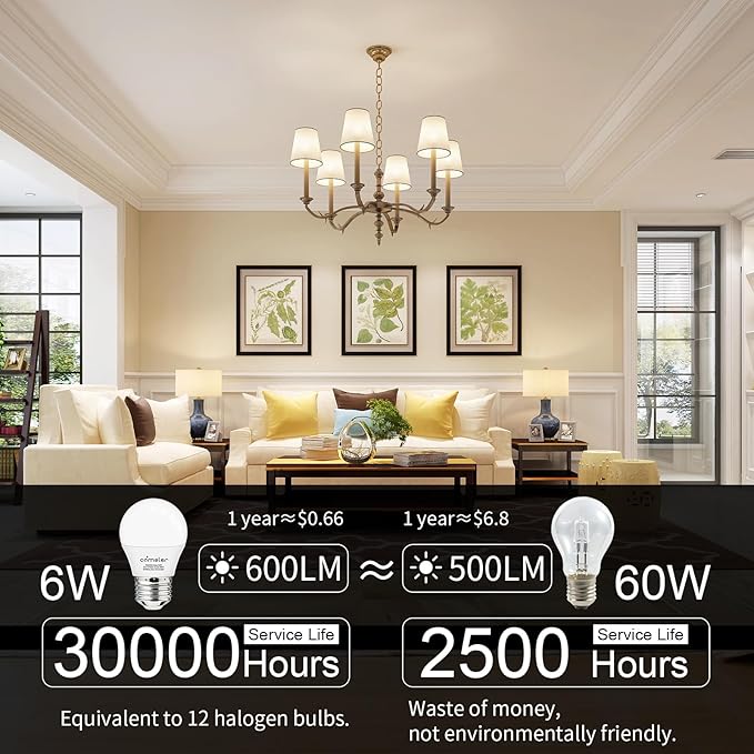 comzler LED Refrigerator Light Bulb, E26 LED Bulbs 60 Watt Equivalent, A15 Appliance Small Bulbs E26 Base with 4000K Natural White, Ceiling Fan Bulb, 600LM, Indoor Outdoor Light, Non-Dimmable, 8 Pack