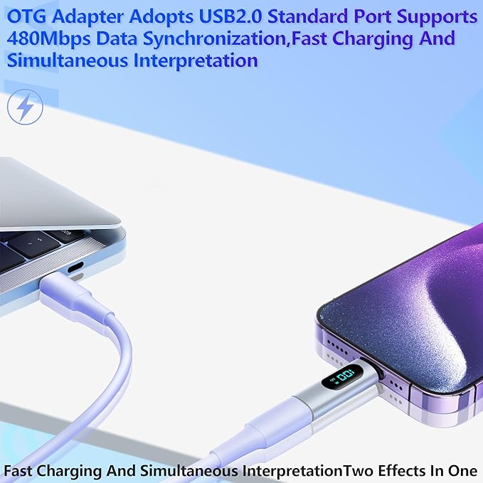 USB C Adapter, 2 Pack 100W USB C Male to USB C Female Extension Adapter Type C Power Meter Tester with LED Display OTG Extender Adapter for iPhone 15, iPad, More USB-C Cables (2Pcs, Grey