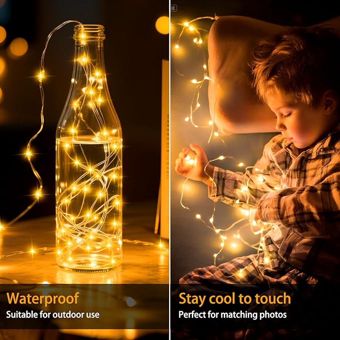 16 Pack 10 ft 30 LED Fairy Lights Battery Operated Waterproof Silver Wire Mini String Lights Firefly Starry Moon Lights for DIY Crafts Wedding Party Bedroom Table Centerpieces Christmas(Warm White)