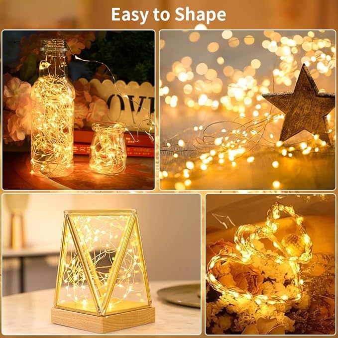 GDEALER 4 Pack 16.4 Feet 50 Led Fairy Lights Battery Operated with Remote Timer Waterproof Silver Wire Twinkle Christmas String Lights Outdoor Indoor 8 Modes for Bedroom Wedding Dorm Decor Warm White