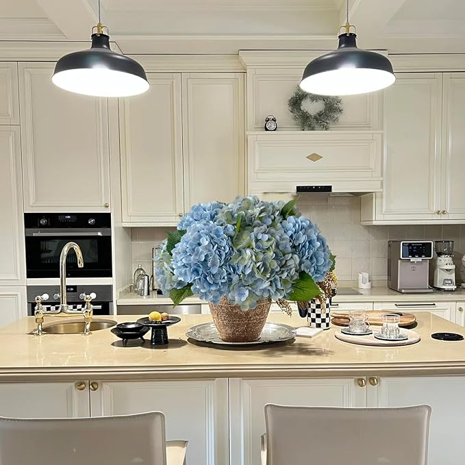 YalzoneMet 4Pcs Light Blue-Green Real Touch Hydrangea Artificial Flowers 21'' Faux Latex Hydrangea Flowers for Wedding Table Centerpieces Fake Flowers for Party Home Kitchen Living Room Decor