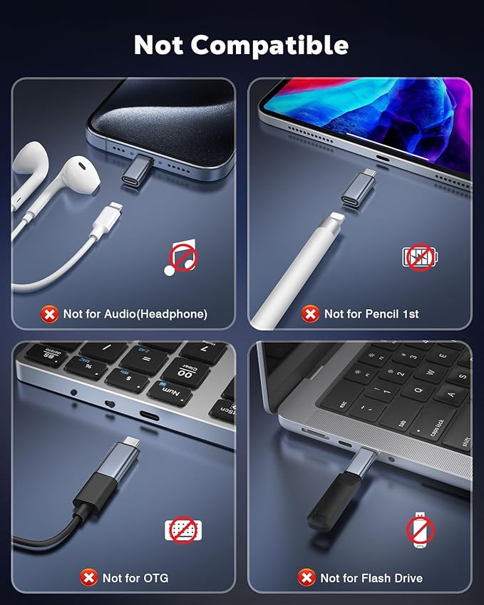 MoKo 4 Pack Lightning Female to USB C Male Adapter,USB-C Lightning Adapter for iPhone 15/16 Pro/16 Pro Max/Plus,Galaxy S24,iPad,iPhone to USB C Adapter for Charging/Data Sync, NOT for Audio/OTG, Gray