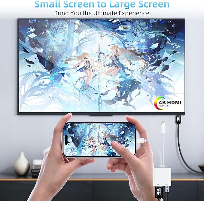 USB-C and Lightning to HDMI Adapter for iPhone ipad to TV [2025 New, MFi Certified],4K@60 Hz Sync Screen Apple Lightning to Digital AV Adapter for MacBook, iPhone16/15,iPad to TV/Projector/Monitor