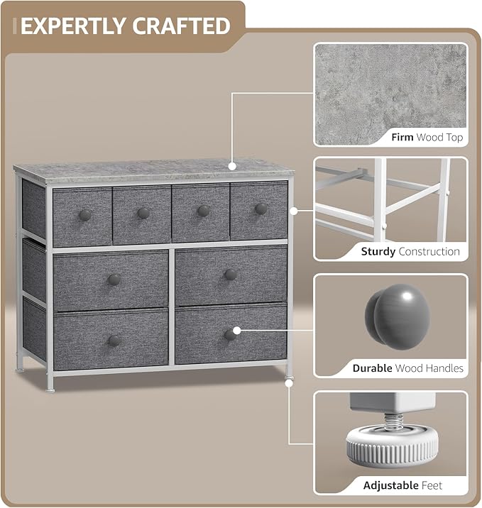 Sorbus Dresser with 8 Drawers - Chest Clothing Organizer Unit with Steel Frame Wood Top Knob Handle Easy Pull Fabric Bins - Large Storage Furniture for Bedroom, Hallway, Living Room, Nursery & Closet