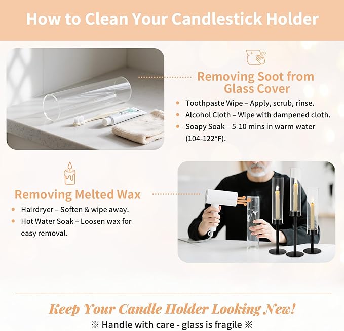 NUPTIO Hurricane Candle Holders Bulk: 18 Pcs Black Tapered Candlesticks Holder with Crystal Glass Cylinder Sleeves Metal Taper Candle Stick Holder for Christmas Thanksgiving Party Event Centerpieces
